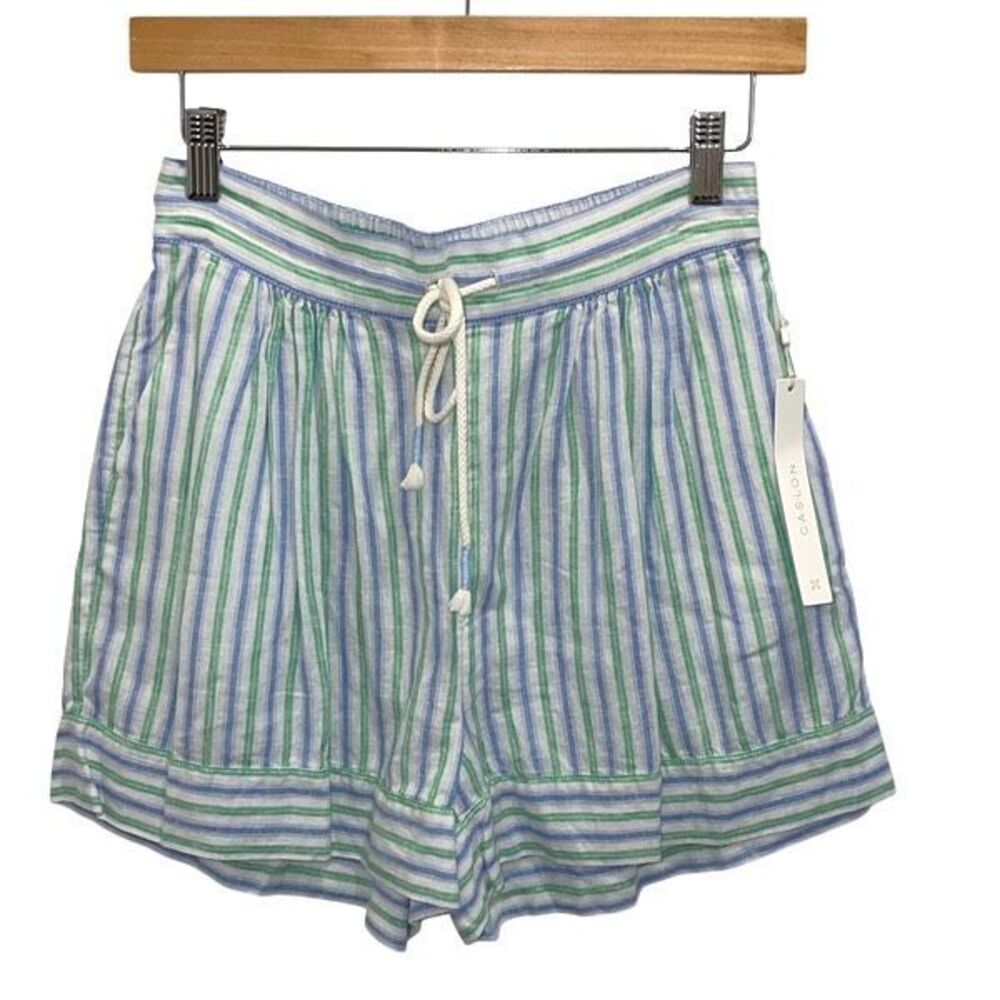 Caslon Pull On Tie Waist Casual Shorts Striped Green Blue NWT XS